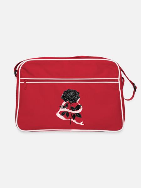 Schwarze Rose und rosa Band - Retro Tasche - Rot/Weiß