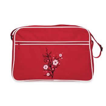 Cherry Tree Cherry Blossoms with Hearts Sakura Spring - Retro Bag - red/white - Front
