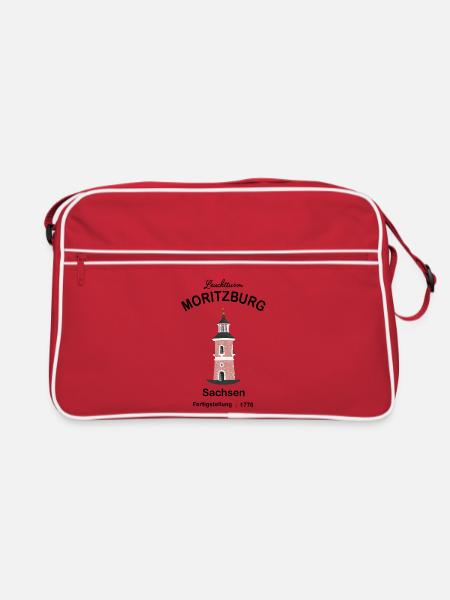 Leuchtturm Moritzburg Sachsen, Zeichnung - Retro Tasche - Rot/Weiß - Vorne