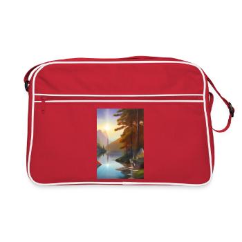 Paysage avec lac, soleil, bateau et montagnes - Sac Retro - rouge/blanc - Devant