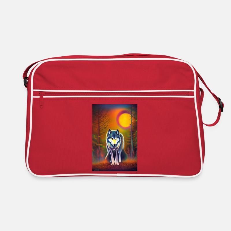 Wolf und Mond Retro Tasche