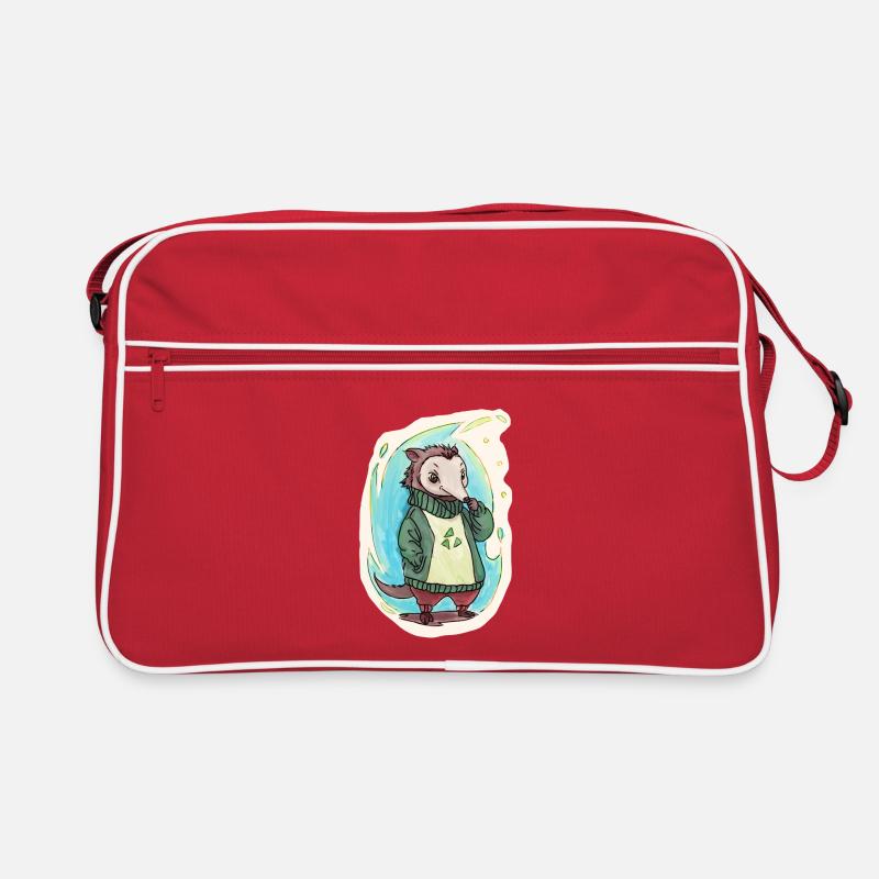 Grünes Reycling Bärchen - Retro Tasche - Rot/Weiß