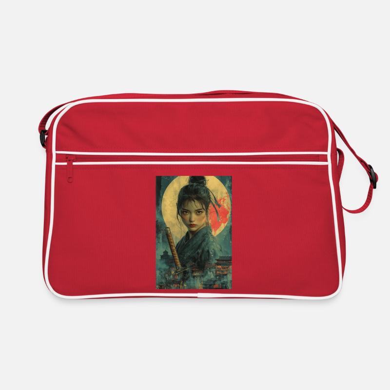 Mondlicht-Samurai im Asiatischen Stil - Retro Tasche - Rot/Weiß