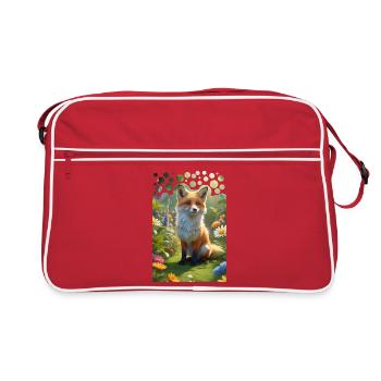 Vilain renard mignon sur une prairie avec des fleurs - Sac Retro - rouge/blanc - Devant