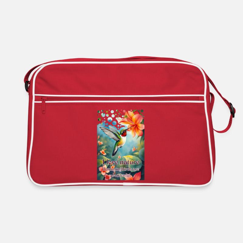 Ich liebe die Natur Kolibris sind einzigartig - Retro Tasche - Rot/Weiß