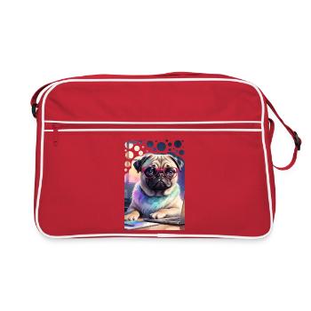 Bureau Chien Carlin avec Ordinateur Portable et Lunettes Roses Pop Art - Sac Retro - rouge/blanc - Devant