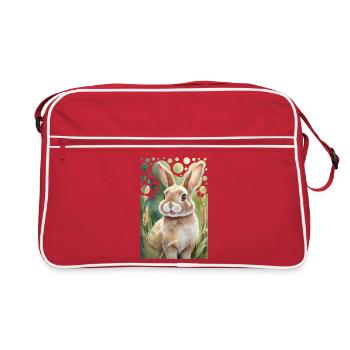 Cuddly Bunny on the Meadow Modern Style Painting - Retro Bag - red/white - Front