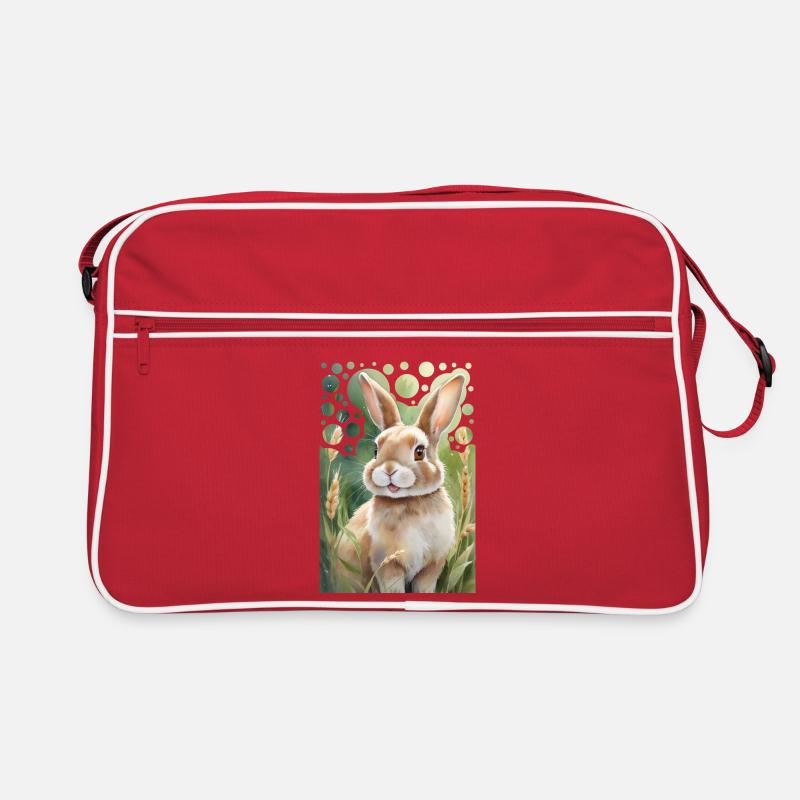 Kuschelhase auf der Wiese moderner Stil Malerei - Retro Tasche - Rot/Weiß