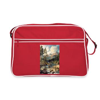 Berglandschaft Illustration Poster - Retro Tasche - Rot/Weiß - Vorne