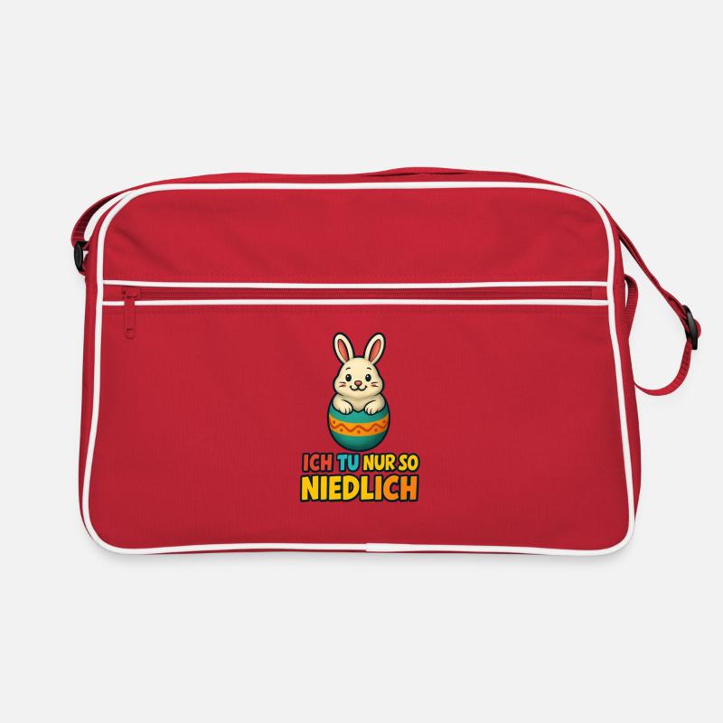 Osterhase im Ei mit Spruch - Retro Tasche - Rot/Weiß