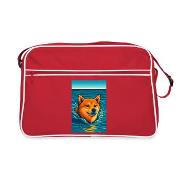Shiba Inu Dog Joyful Swim Scene - Retro Bag - red/white - Front
