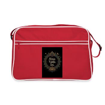 Blumenmandala mit Spiritualmotto - Retro Tasche - Rot/Weiß - Vorne