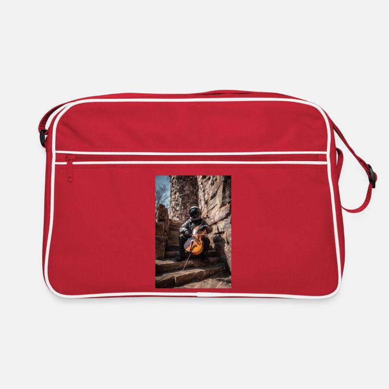 Astronaut Playing Cello on Stone Steps Retro Bag