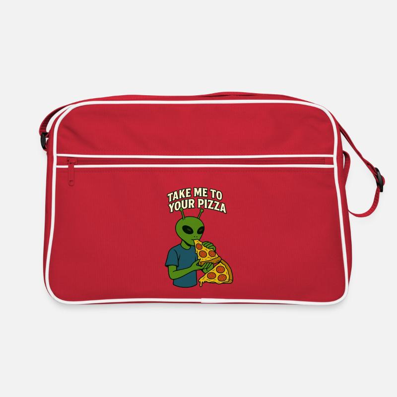 Alien Pizza T-Shirt Design mit Slogan Retro Tasche