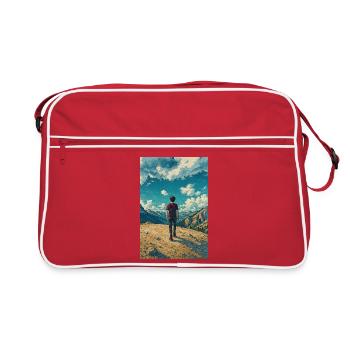 Mountain Explorer on Blue Sky Landscape - Retro Bag - red/white - Front