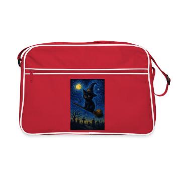 Halloween Cute Cat Starry Night - Retro Bag - red/white - Front