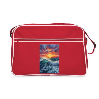 Sonnenuntergang über dem Meer - Retro Tasche - Rot/Weiß - Vorne