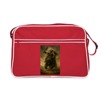 Barbarischer Krieger auf Braunbär – Fant Illustration - Retro Tasche - Rot/Weiß - Vorne