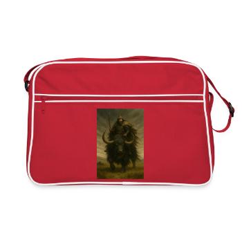 Ancient Warrior on a Powerful Black Yak - Retro Bag - red/white - Front