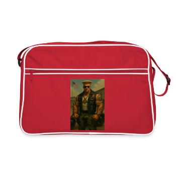 Biker Militaire – Guerrier Blond au Gilet à Médail - Sac Retro - rouge/blanc - Devant