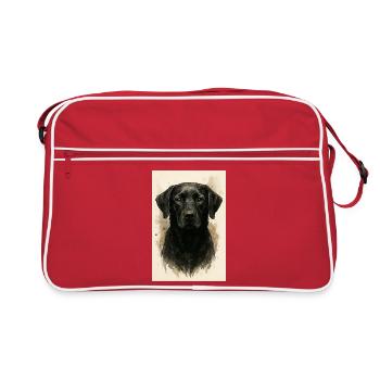 Peinture à l’aquarelle de chien noir - Sac Retro - rouge/blanc - Devant