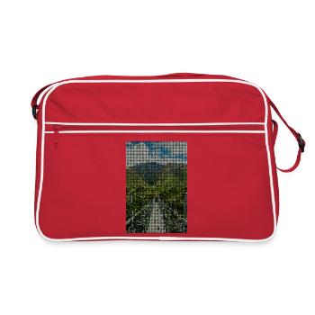 Gitterlandschaft Bergfluss - Retro Tasche - Rot/Weiß - Vorne