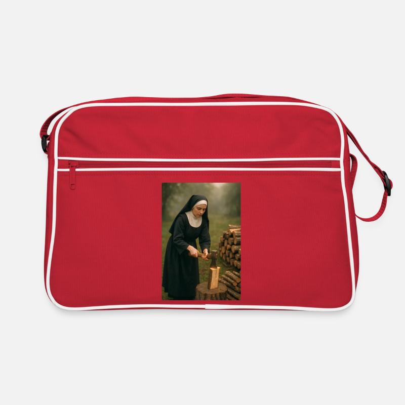Nonne hackt Holz Retro Tasche