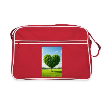Herzbaum auf Sonnenbeschienener Wiese - Retro Tasche - Rot/Weiß - Vorne