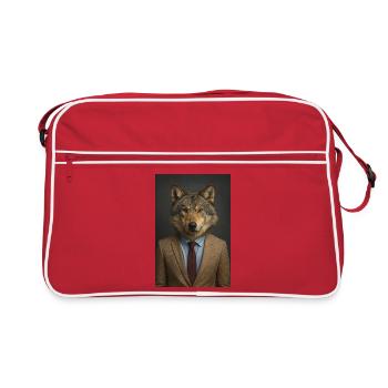 Wolf im Anzug - Retro Tasche - Rot/Weiß - Vorne