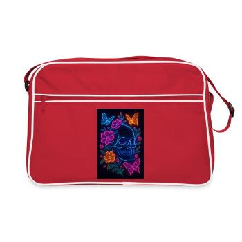 Crâne au néon avec des fleurs et des papillons - Sac Retro - rouge/blanc - Devant