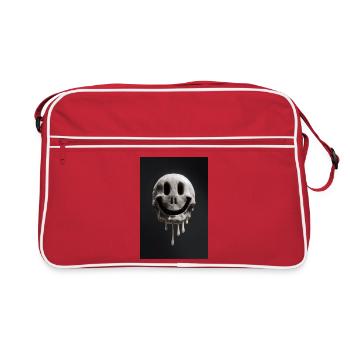 Schmelzender Smiley Schädel - Retro Tasche - Rot/Weiß - Vorne