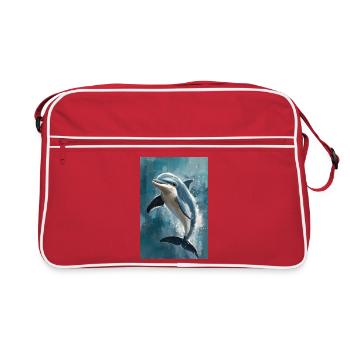 Illustration eines Delfins - Retro Tasche - Rot/Weiß - Vorne