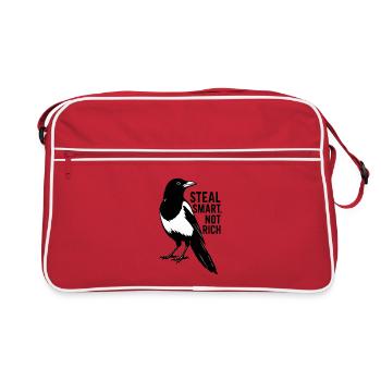 Elster / Rabe Schwarzweiß Ironischer Spruch - Retro Tasche - Rot/Weiß - Vorne