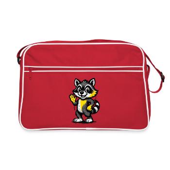 Fröhlicher Waschbär Winken - Retro Tasche - Rot/Weiß - Vorne