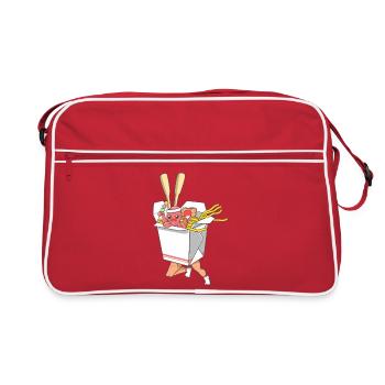 Laufender Nudelkämpfer in lustigen Takeout-Box-Kunst - Retro Tasche - Rot/Weiß - Vorne