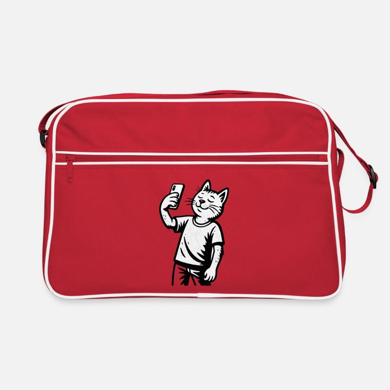 Selfie-Katze im Sketchstil Retro Tasche