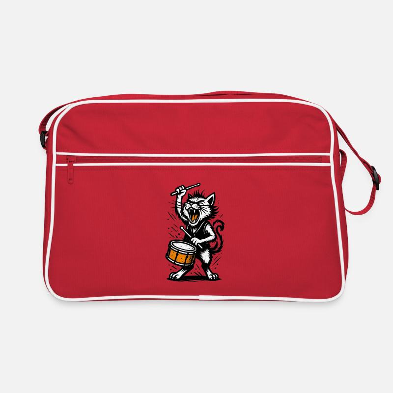 Cat drummer in the storm Retro Bag