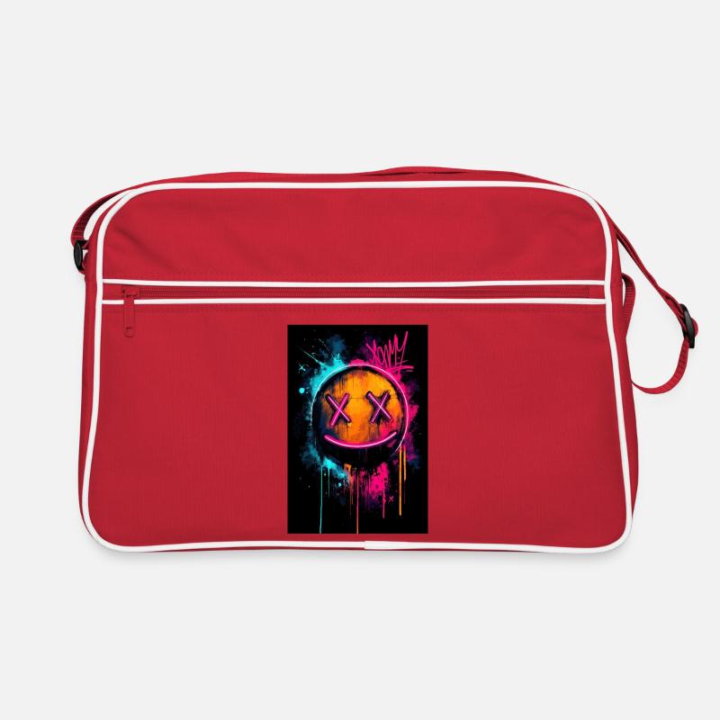 Neon-Graffiti-Smiley mit X-Augen - Retro Tasche - Rot/Weiß