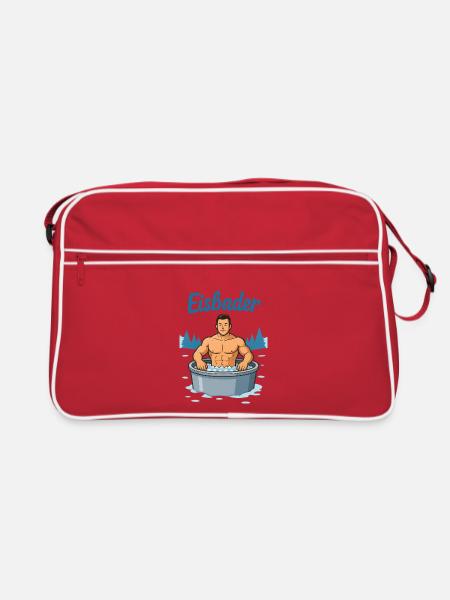 Eisbader Muskelmann im Eisbad - Retro Tasche - Rot/Weiß - Vorne
