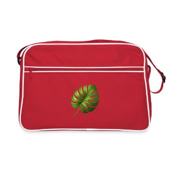 Monstera Leaf Tropical Green Shimmer - Retro Bag - red/white - Front