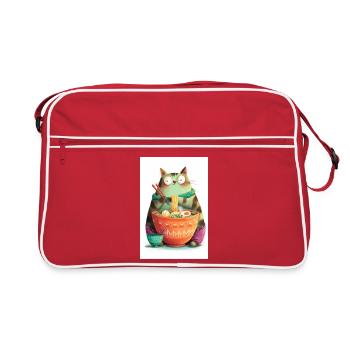 Ramen-Katzen-Festmahl - Retro Tasche - Rot/Weiß - Vorne