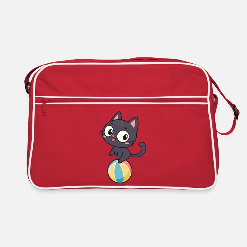 Black kitten on colored ball Retro Bag
