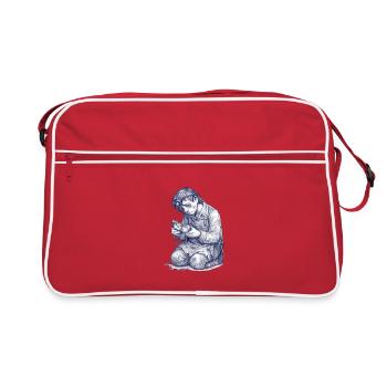 Artisan à genoux | Dessin peint à la main - Sac Retro - rouge/blanc - Devant
