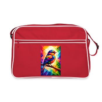Oiseau coloré dans une mosaïque géométrique - Sac Retro - rouge/blanc - Devant
