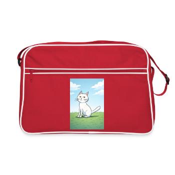 Chat blanc au regard espiègle - Sac Retro - rouge/blanc - Devant