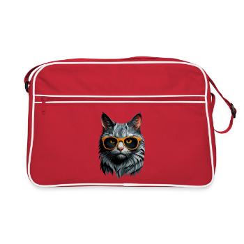 Katzensommer: Katze mit Orange-Sonnenbrille - Retro Tasche - Rot/Weiß - Vorne