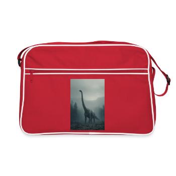 Dinosaur in Foggy Forest Dawn - Retro Bag - red/white - Front