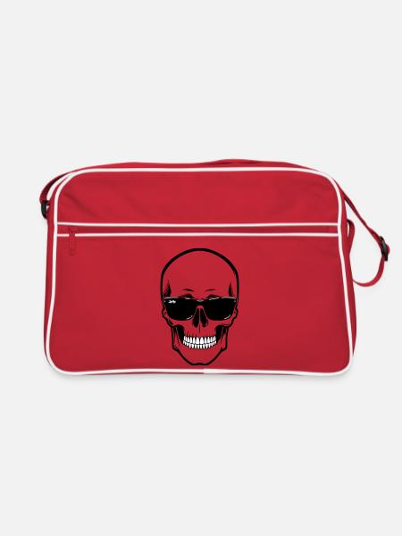 Line skull Spike black contrast with smile - Retro Bag - red/white - Front