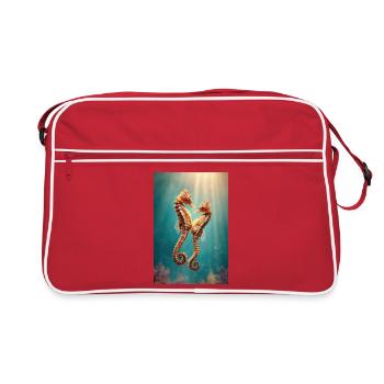 Zwillingsseepferdchen sonnenbeschienen unter Wasser - Retro Tasche - Rot/Weiß - Vorne