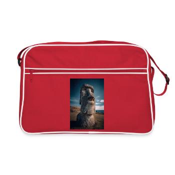 Cosmic Moai Under Starry Night - Retro Bag - red/white - Front